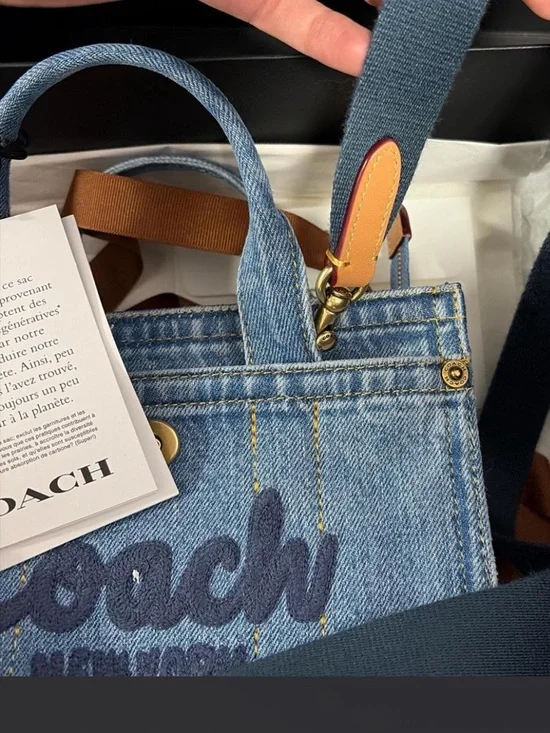 Coach Mini Cargo Denim Tote with Embroidered Logo - Picture 6 of 11